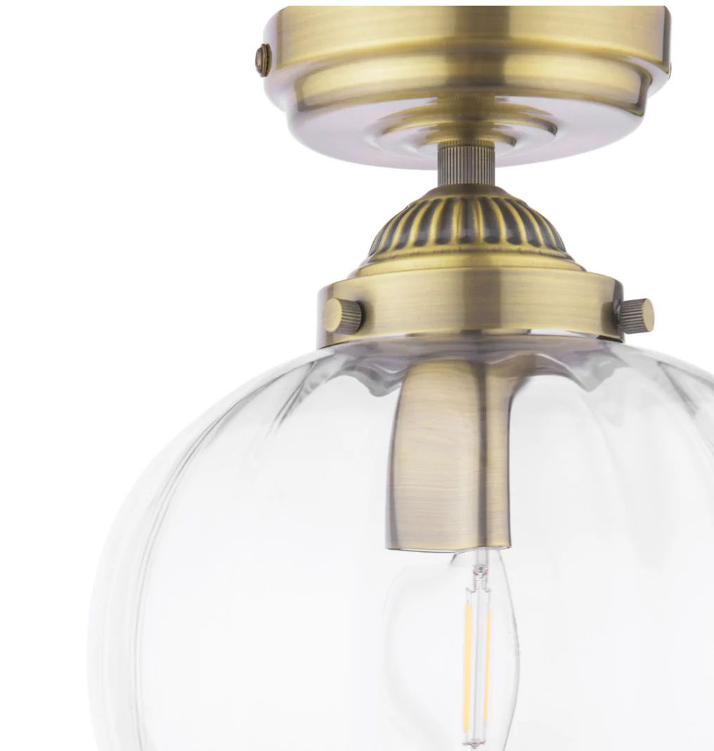Whitham Bathroom Ceiling Light- Antique Brass and Ribbed Glass IP44 - Image 4