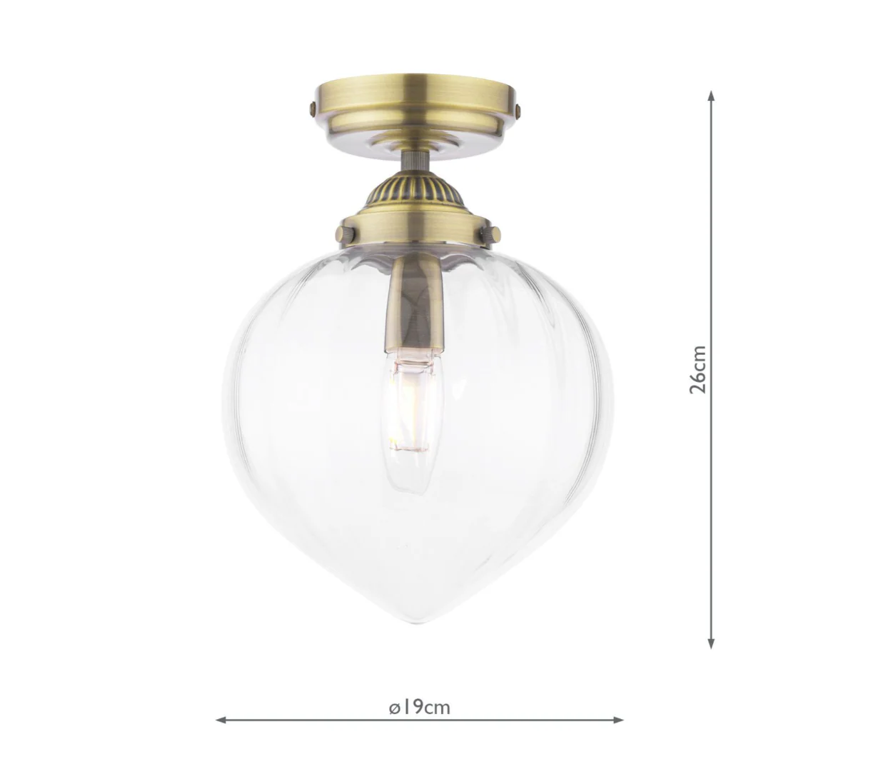 Whitham Bathroom Ceiling Light- Antique Brass and Ribbed Glass IP44 - Image 5