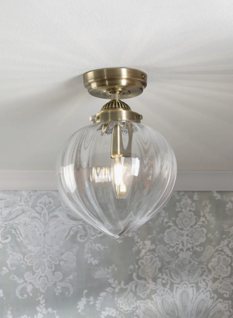 Whitham Bathroom Ceiling Light- Antique Brass and Ribbed Glass IP44 - Image 6