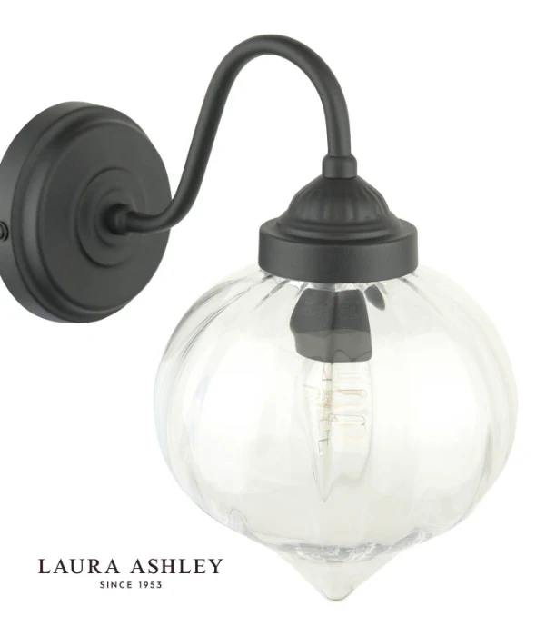 Whitham Outdoor Wall Light Matt Black and Ribbed Glass IP44 - Image 2