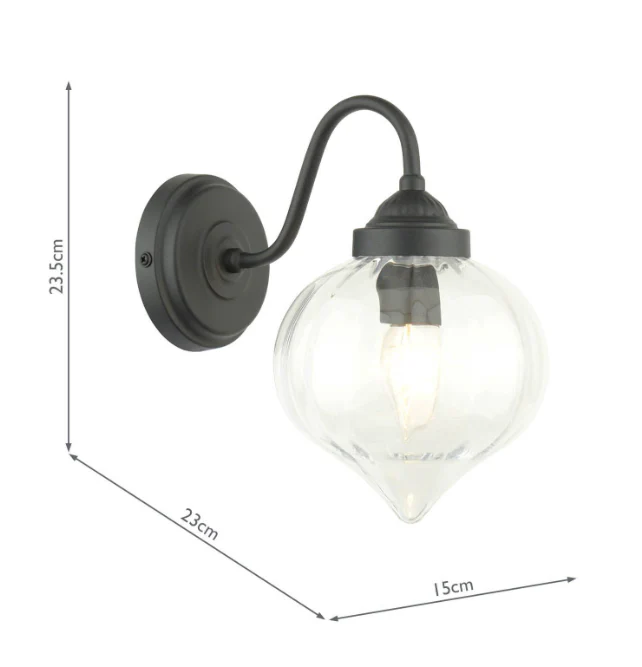 Whitham Outdoor Wall Light Matt Black and Ribbed Glass IP44 - Image 3