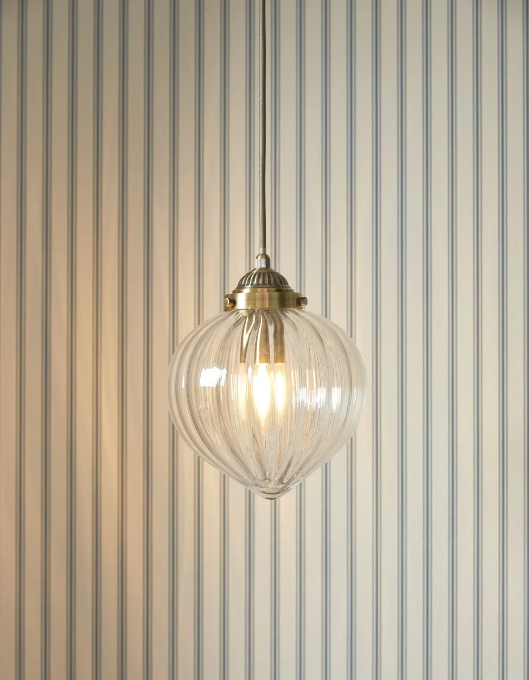 Whitham Pendant Polished Nickel/Antique Brass and Ribbed Glass - Image 10