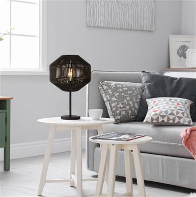 Wicker Rattan Style Table Lamp - Black Rope - Image 3
