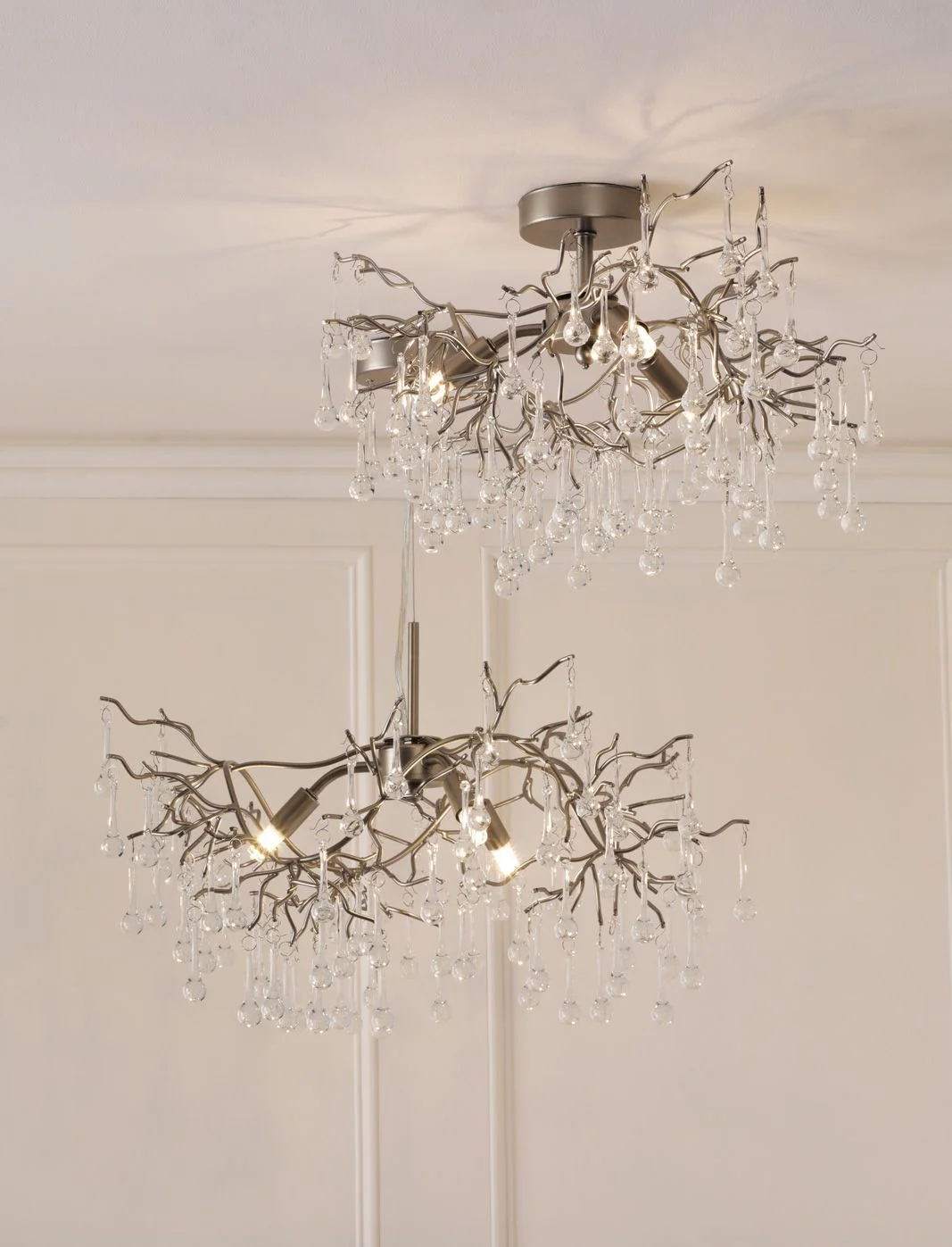 Willow 3/5 Light Pendant Satin Pewter and Crystal - Image 10