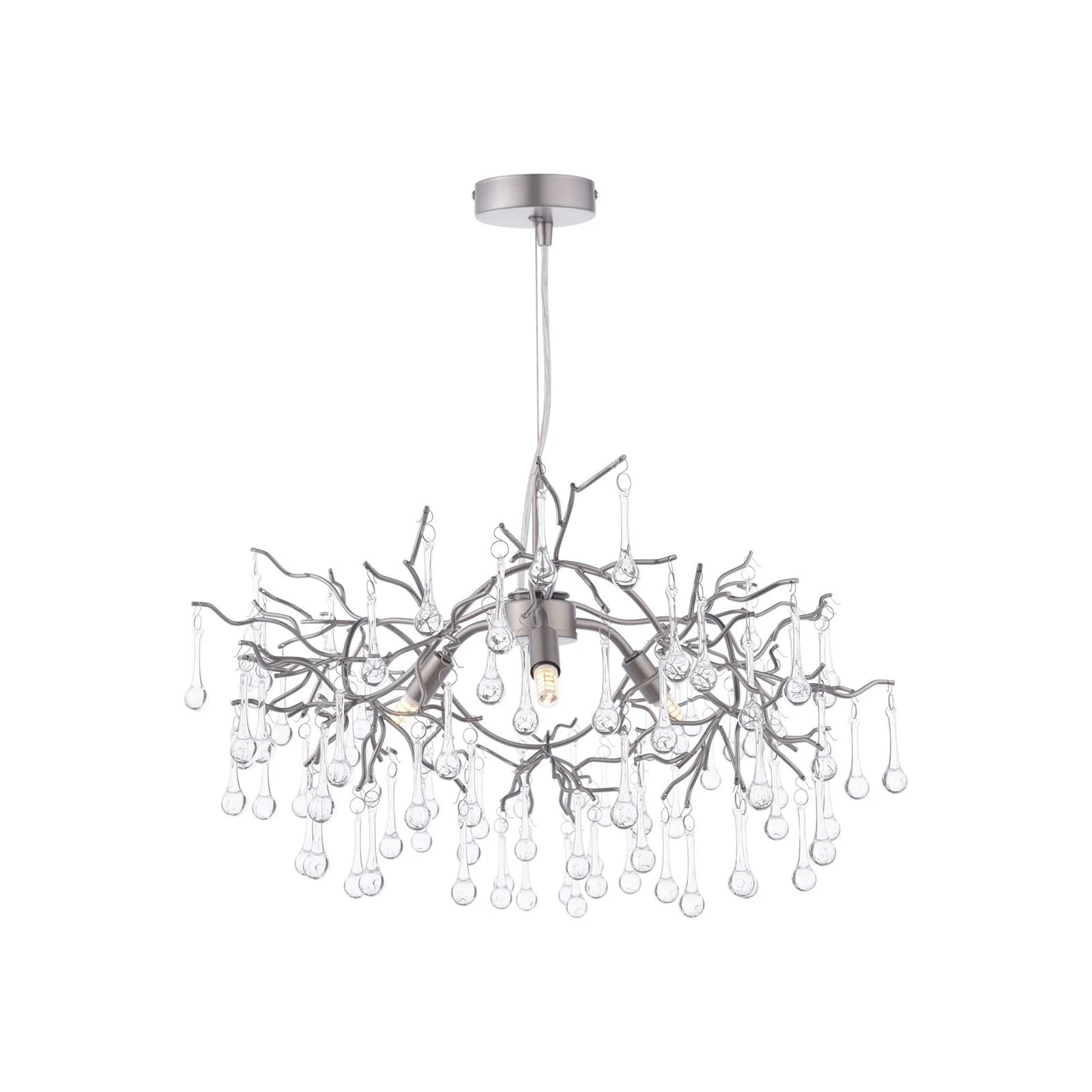 Willow 3/5 Light Pendant Satin Pewter and Crystal - Image 3