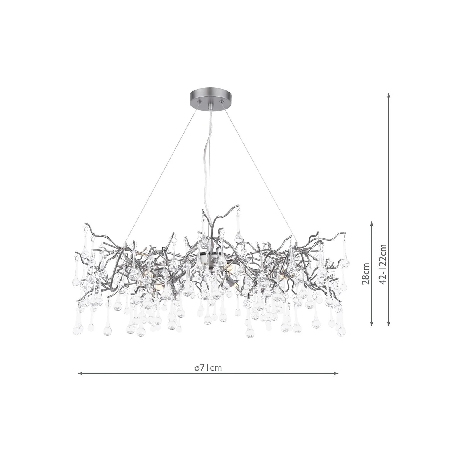 Willow 3/5 Light Pendant Satin Pewter and Crystal - Image 4