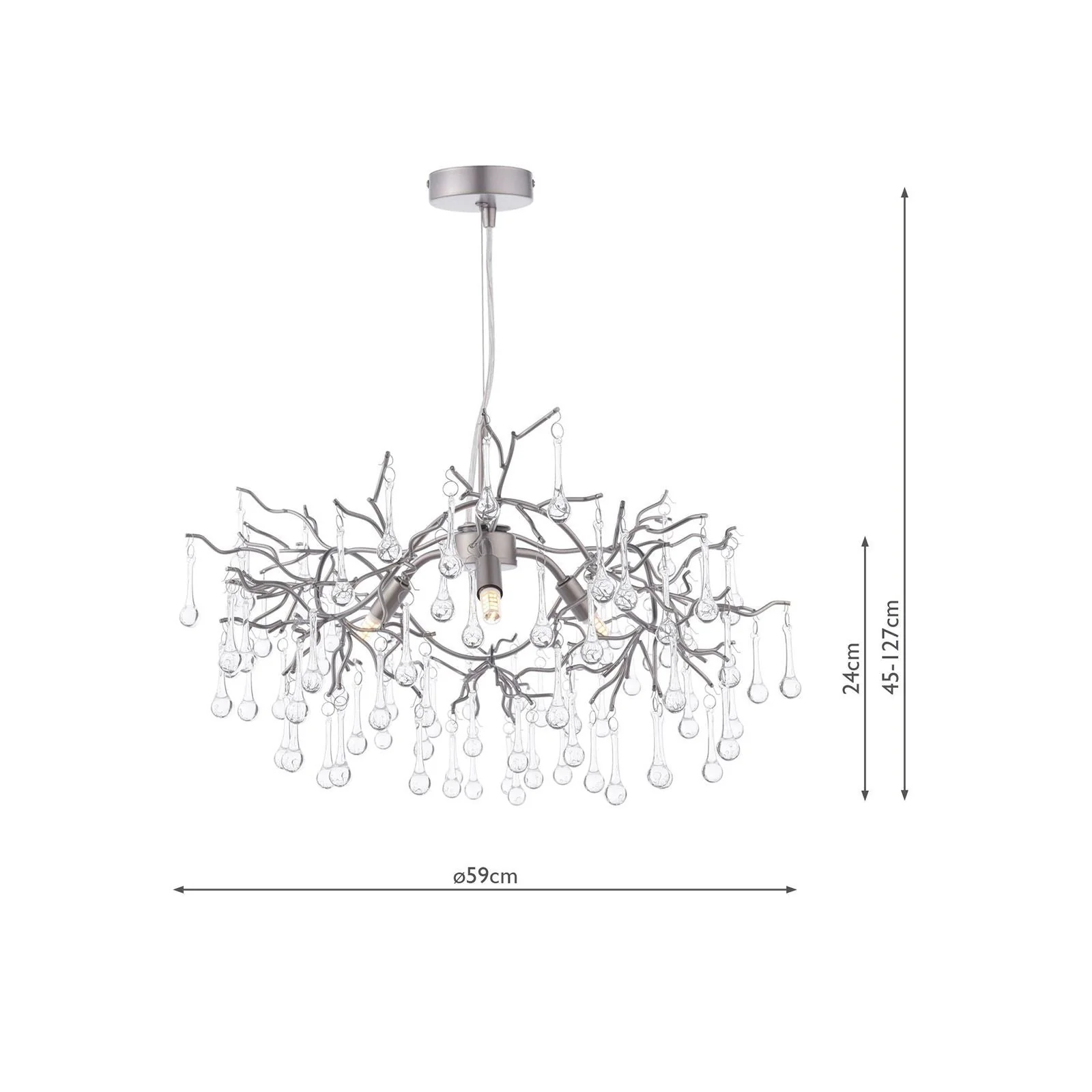 Willow 3/5 Light Pendant Satin Pewter and Crystal - Image 5