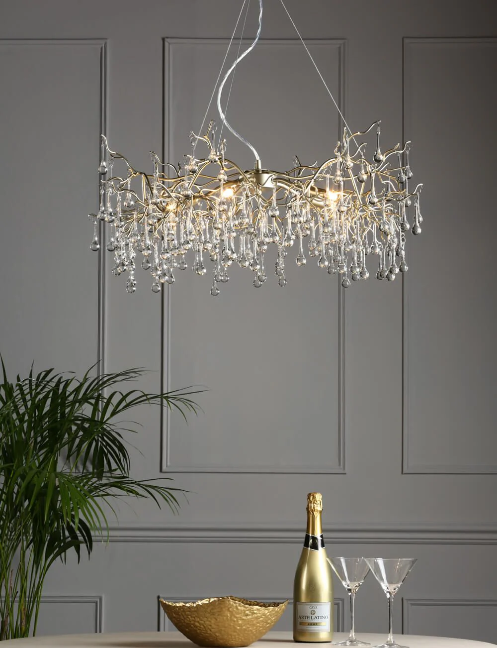 Willow 3/5 Light Pendant Satin Pewter and Crystal - Image 7