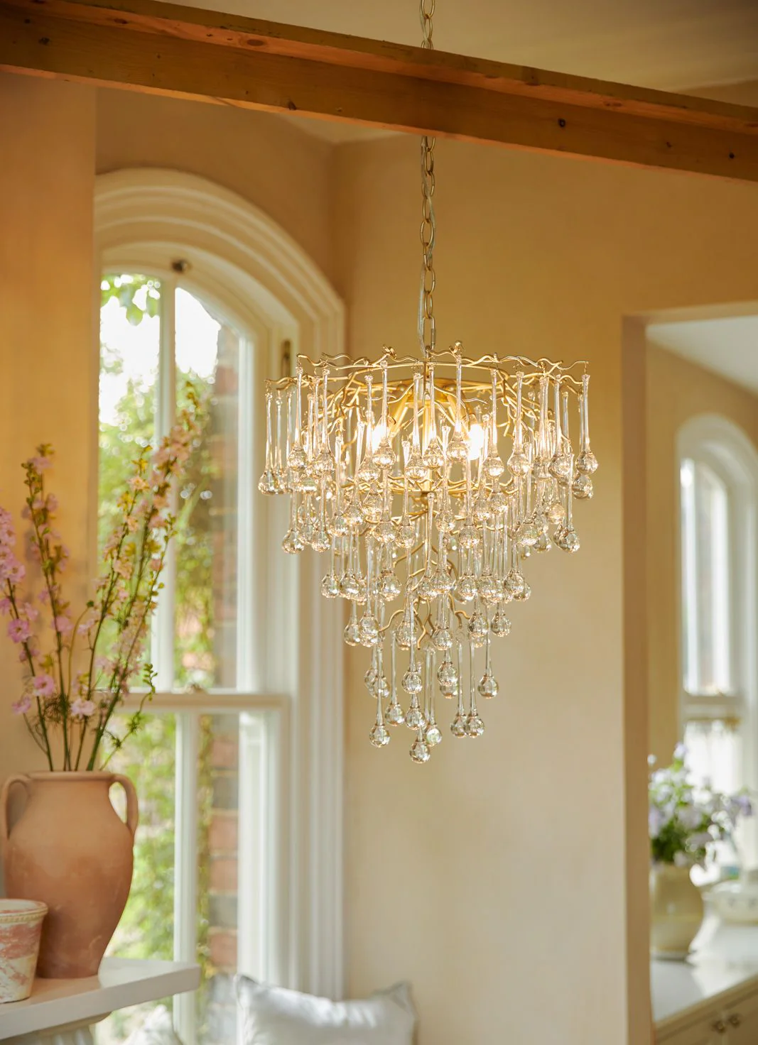 Willow 4 Light Pendant Satin Champagne and Crystal - Image 4