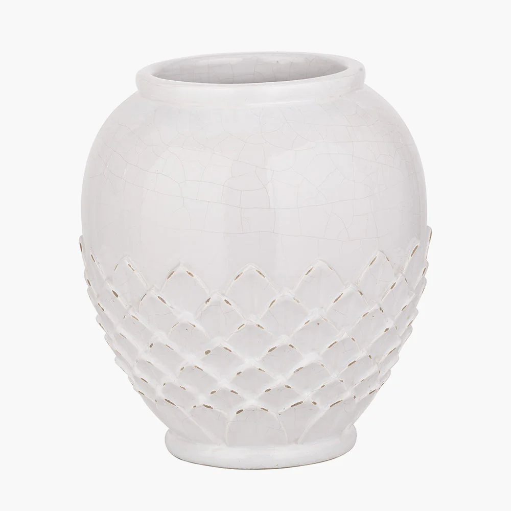Willow White Leaf Detail Stoneware Vase - Image 2