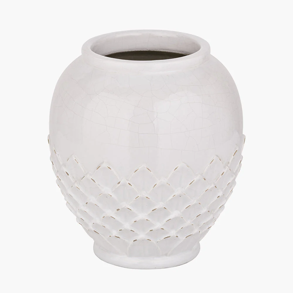 Willow White Leaf Detail Stoneware Vase - Image 3
