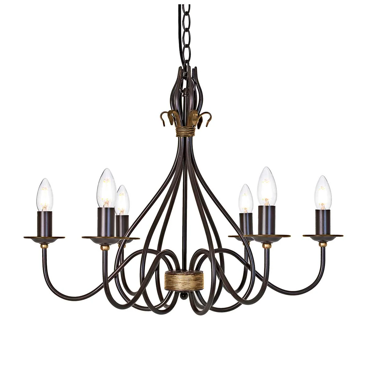 Windermere 3Lt/ 6Lt Multi-Arm Pendant - Black & Gold - Image 2