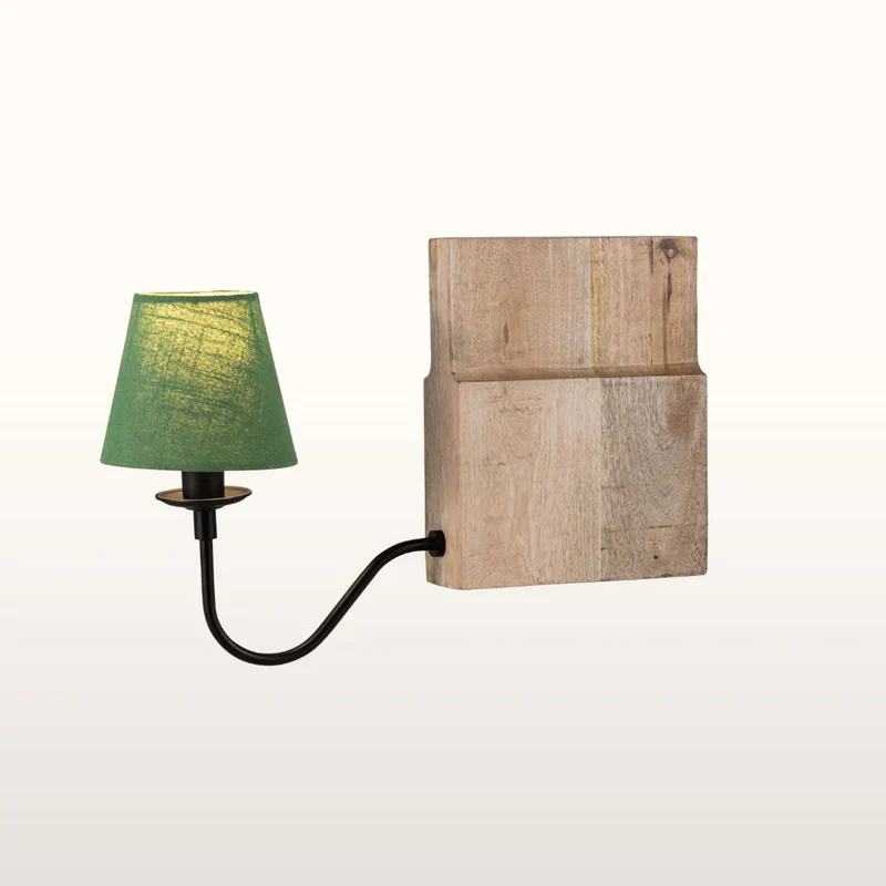 Teoranta Wooden Bookshelf Lamp- Green/ White Shades