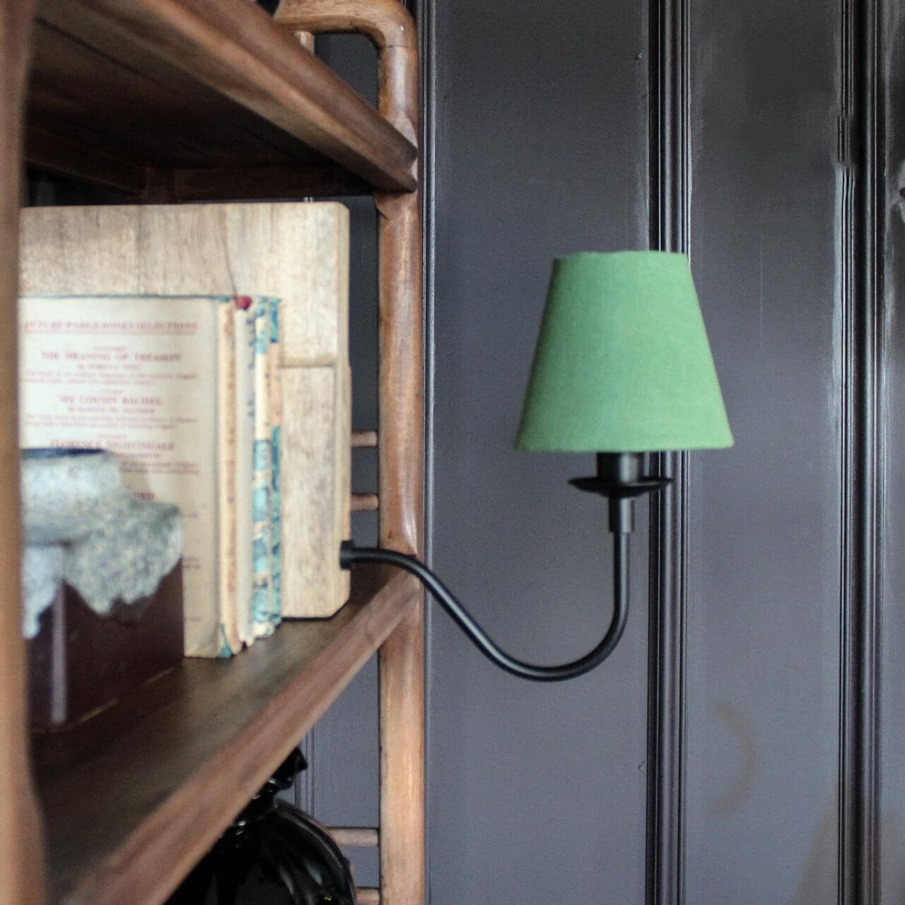 Teoranta Wooden Bookshelf Lamp- Green/ White Shades - Image 5