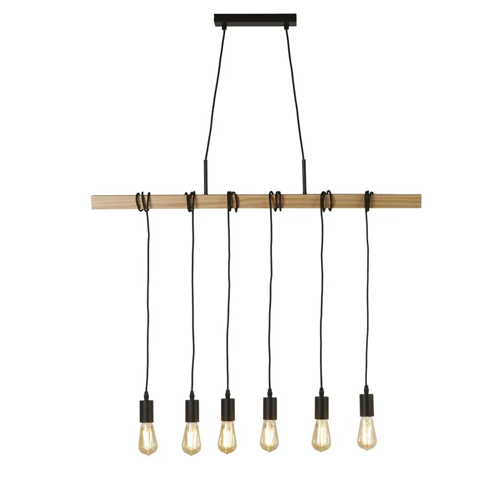 Woody  4/6Lt Kitchen Light - Natural Wood & Black Metal - Image 2