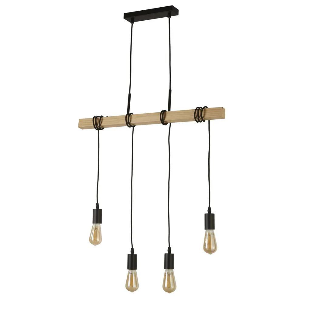 Woody  4/6Lt Kitchen Light - Natural Wood & Black Metal - Image 3