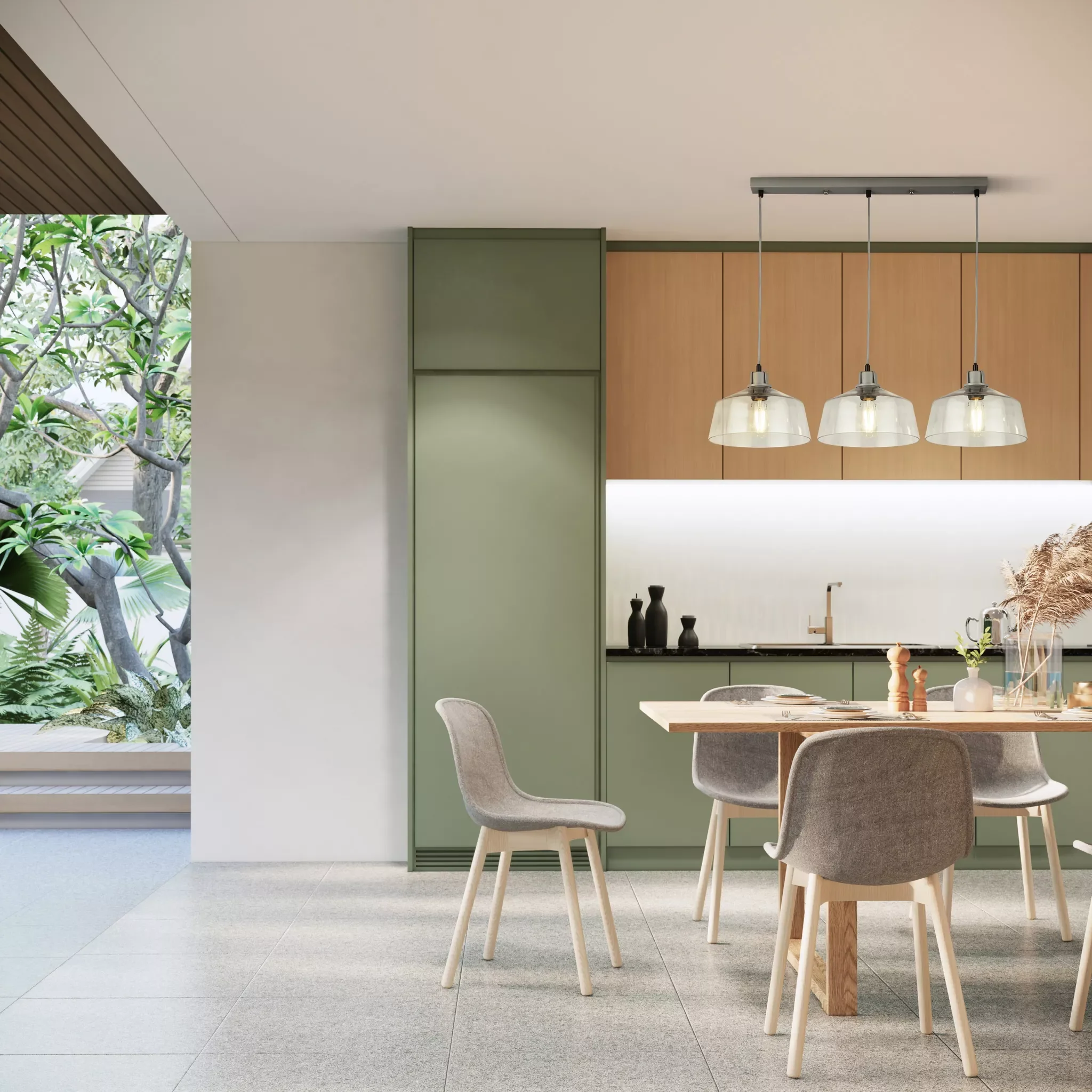 Odeon 3Lt Bar Pendant - Grey Metal & Glass - Image 3