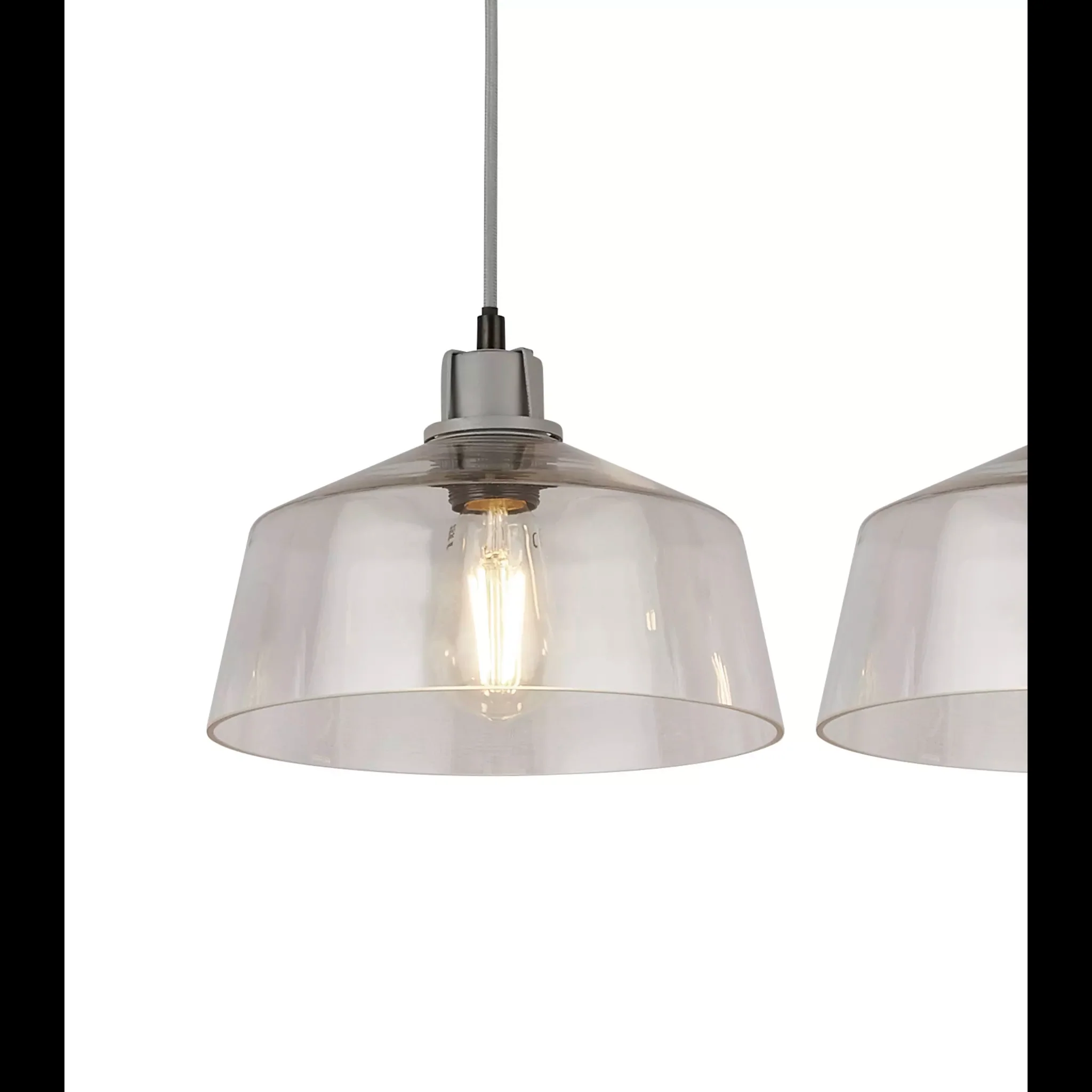 Odeon 3Lt Bar Pendant - Grey Metal & Glass - Image 4