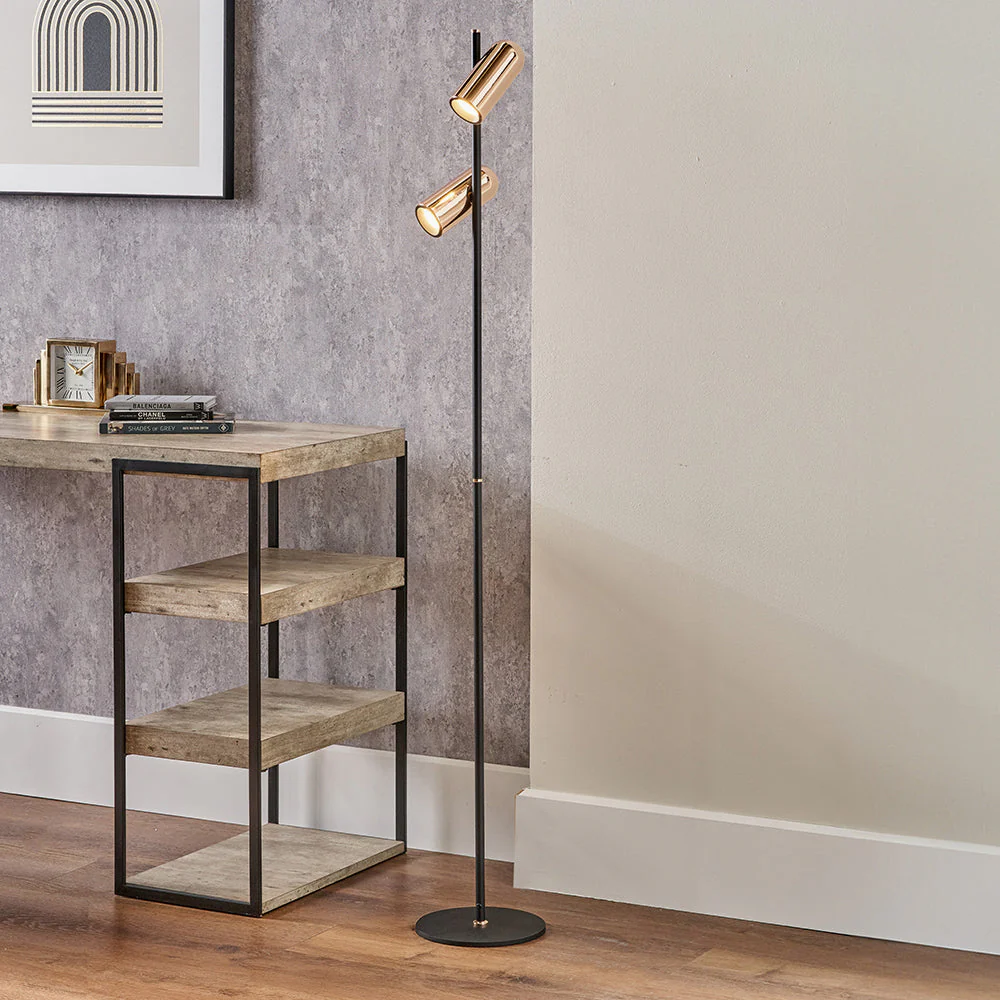 Xena Black and Rose Gold Metal LED Floor Lamp - Image 3