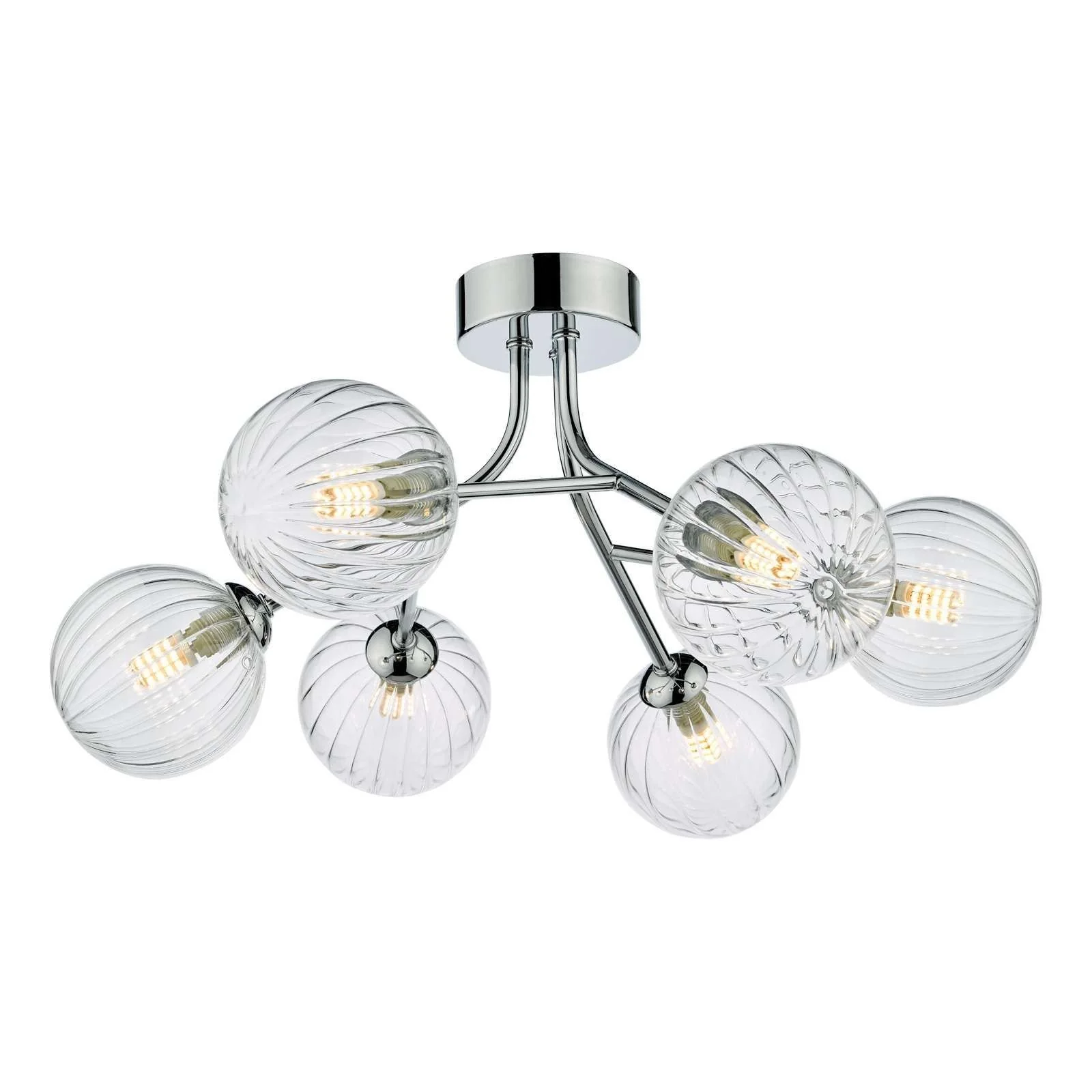 Yiska 6Lt Semi Flush Ceiling Light - Polished Chrome Ribbed Glass Finish