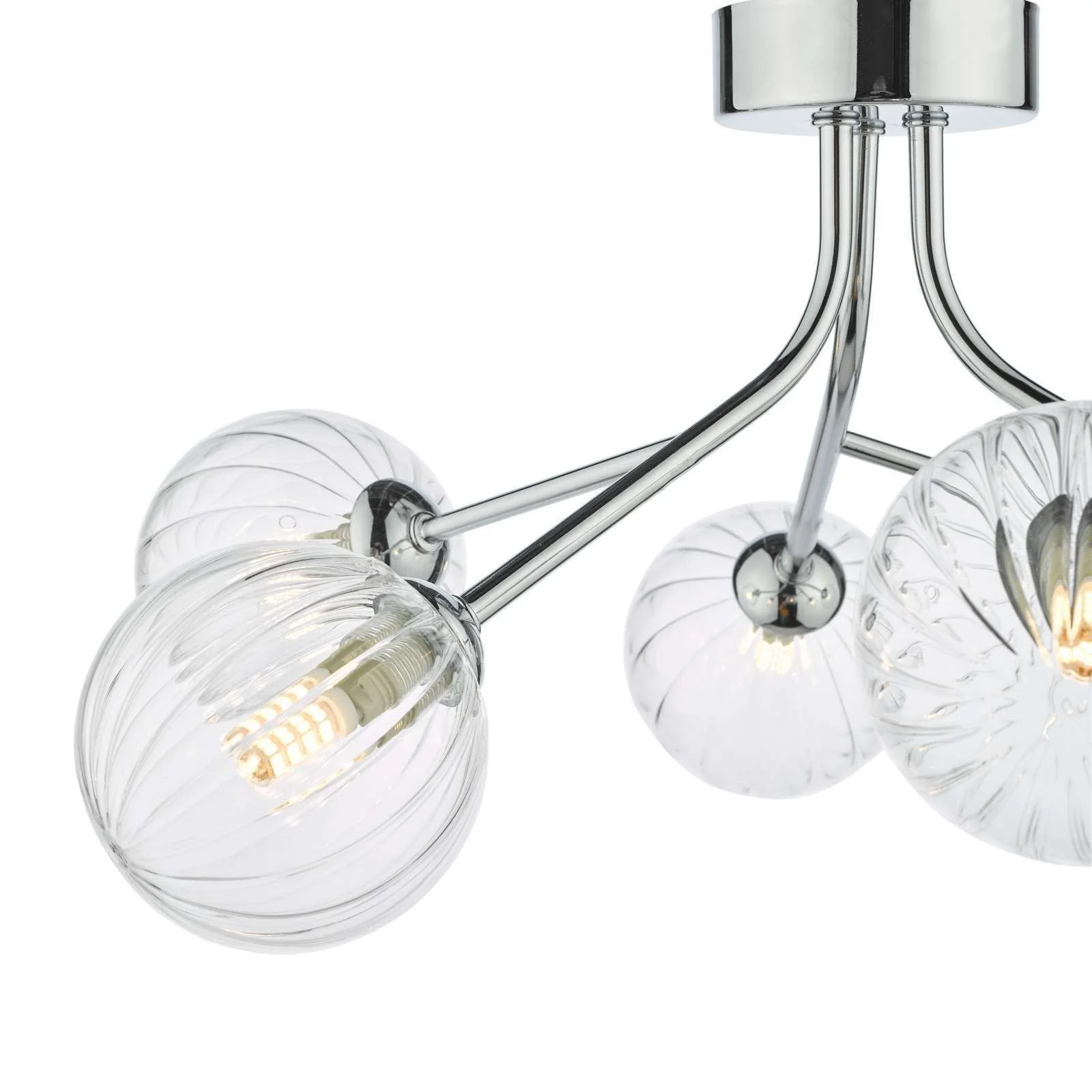 Yiska 6Lt Semi Flush Ceiling Light - Polished Chrome Ribbed Glass Finish - Image 2