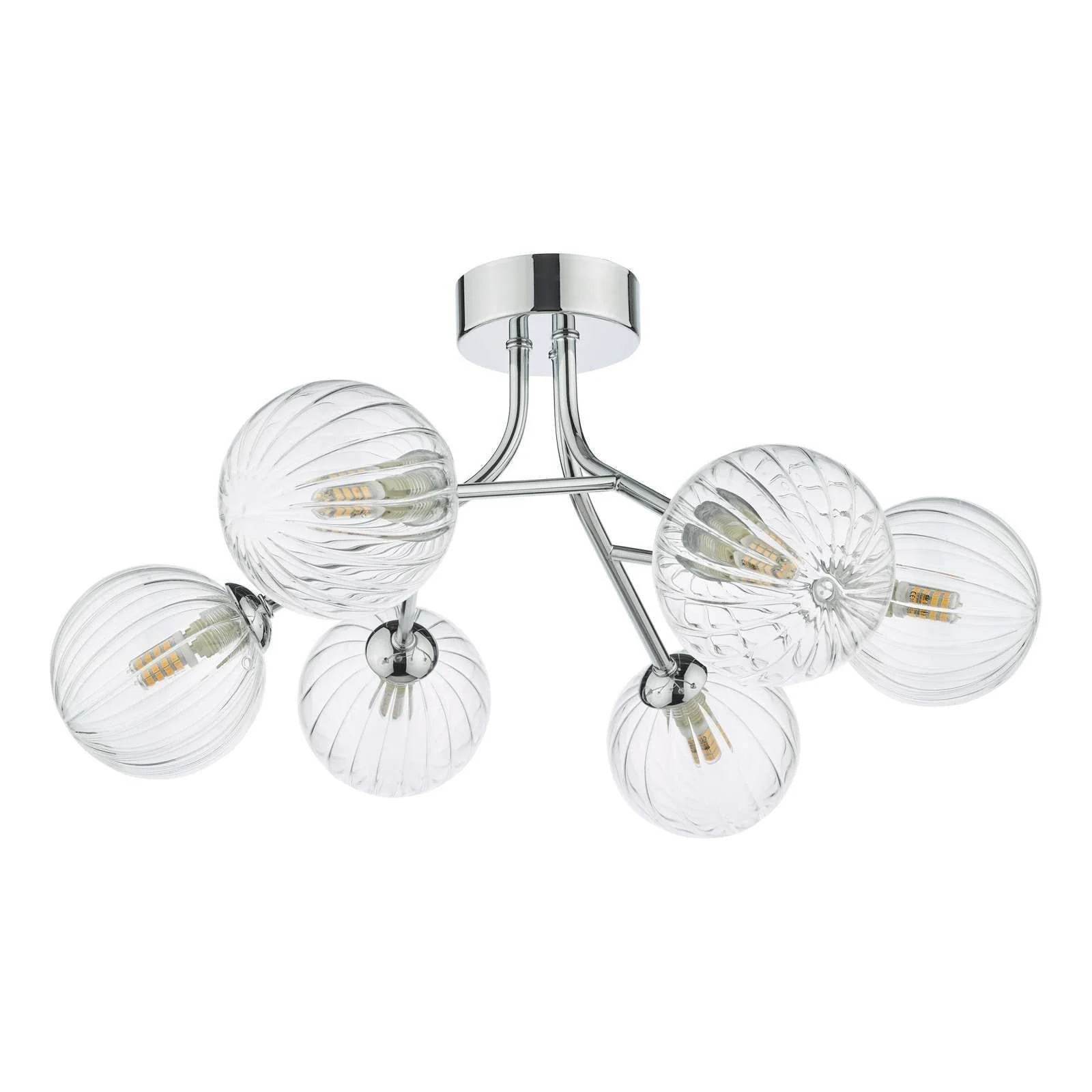 Yiska 6Lt Semi Flush Ceiling Light - Polished Chrome Ribbed Glass Finish - Image 3