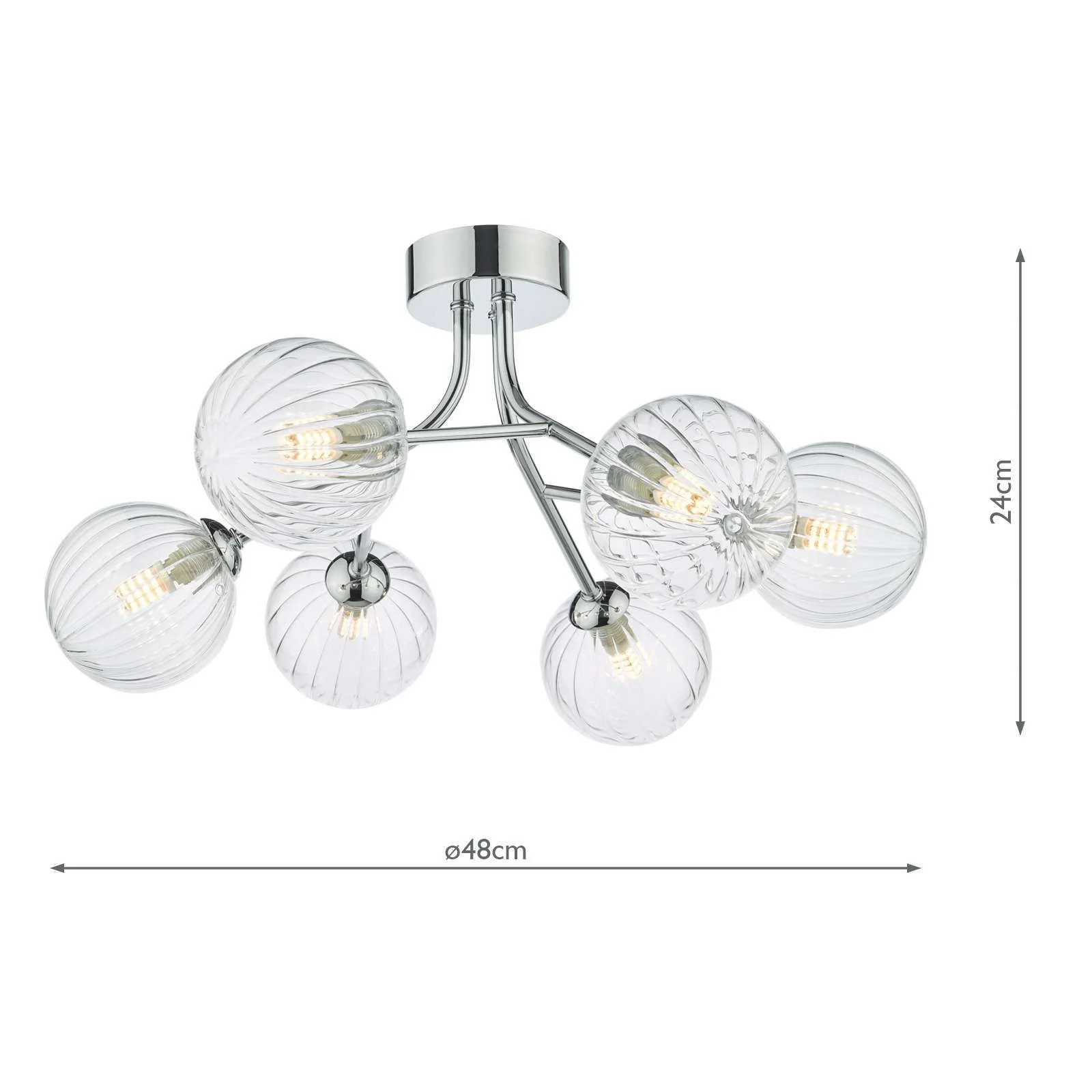 Yiska 6Lt Semi Flush Ceiling Light - Polished Chrome Ribbed Glass Finish - Image 5