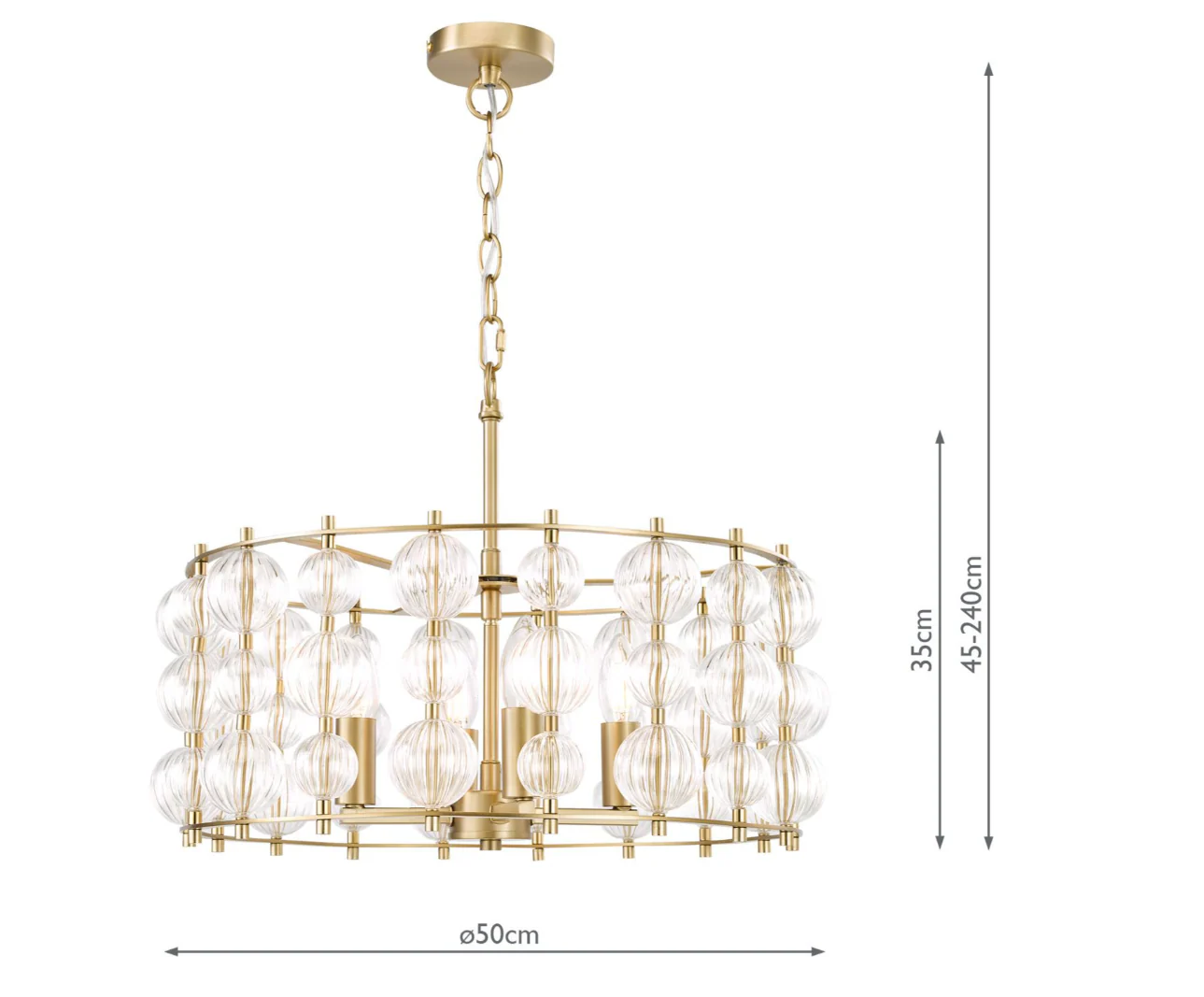 Yuridia 4 Light Pendant Satin Gold and Ribbed Glass - Image 4