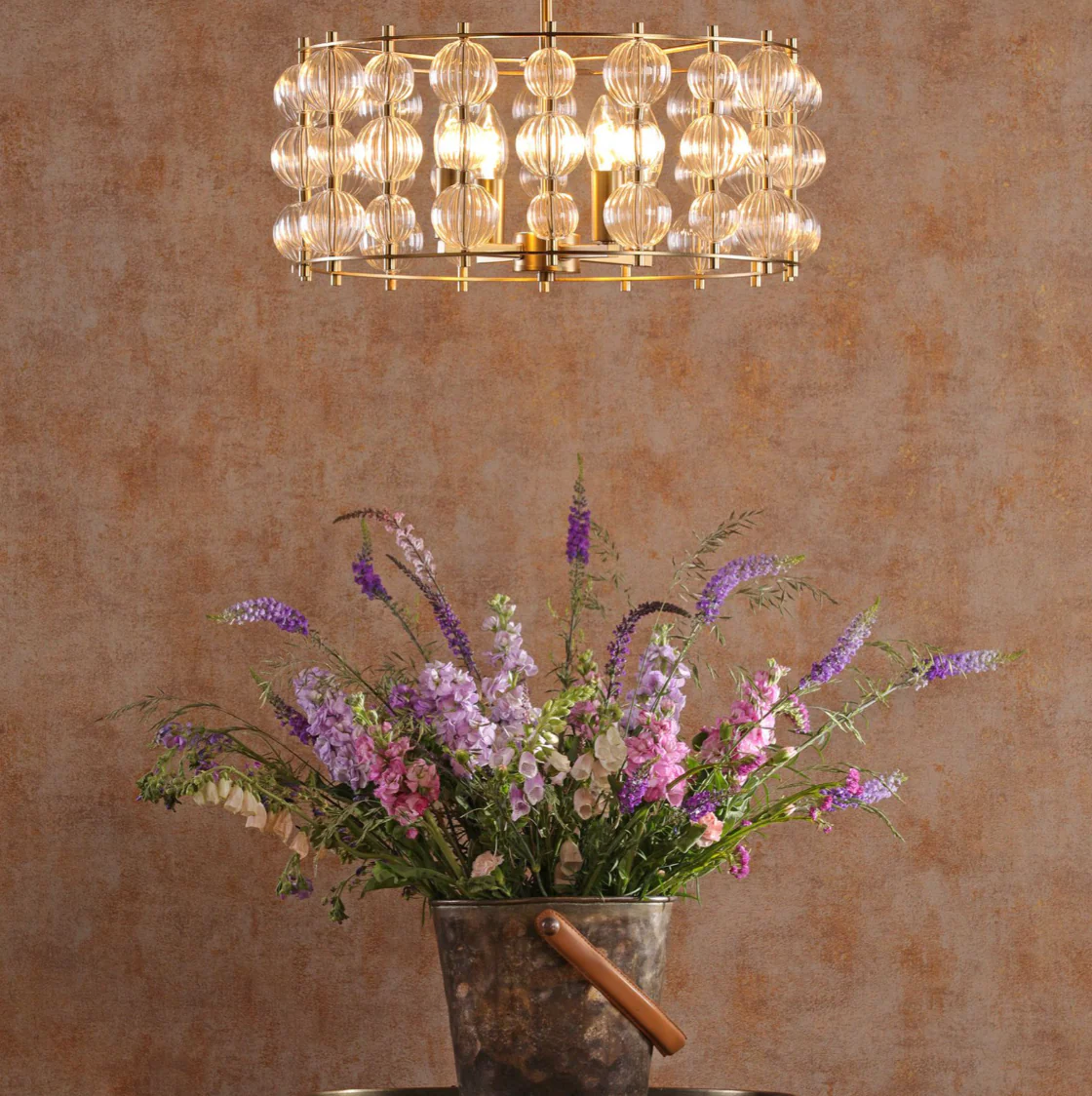Yuridia 4 Light Pendant Satin Gold and Ribbed Glass - Image 5