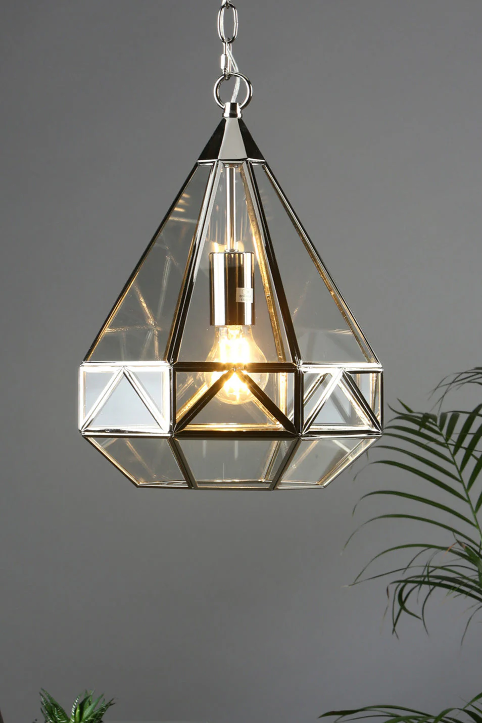 Zaria Pendant Polished Silver/Antique Brass Glass - Image 2