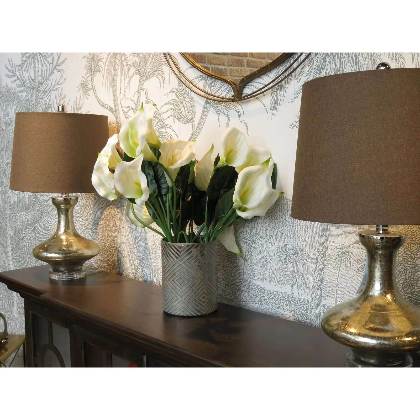 Zena Lamp Set of 2 - Gold Crushed Mercury Glass & Rich Bronze Finish - Image 2