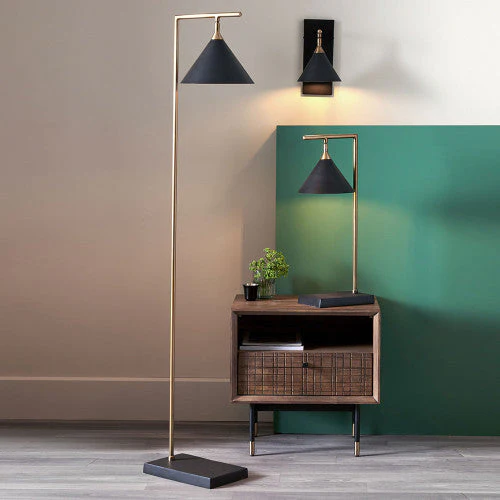 Zeta Matt Black and Antique Brass Floor Lamp - Image 3