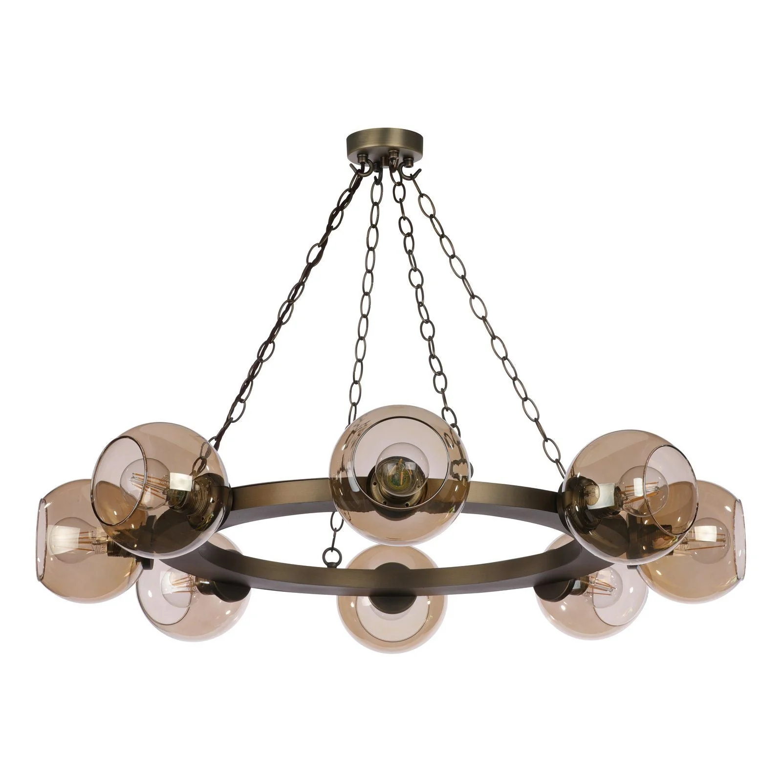 Zeus 8/16 Light Pendant Antique Brass and Amber Glass - Image 3