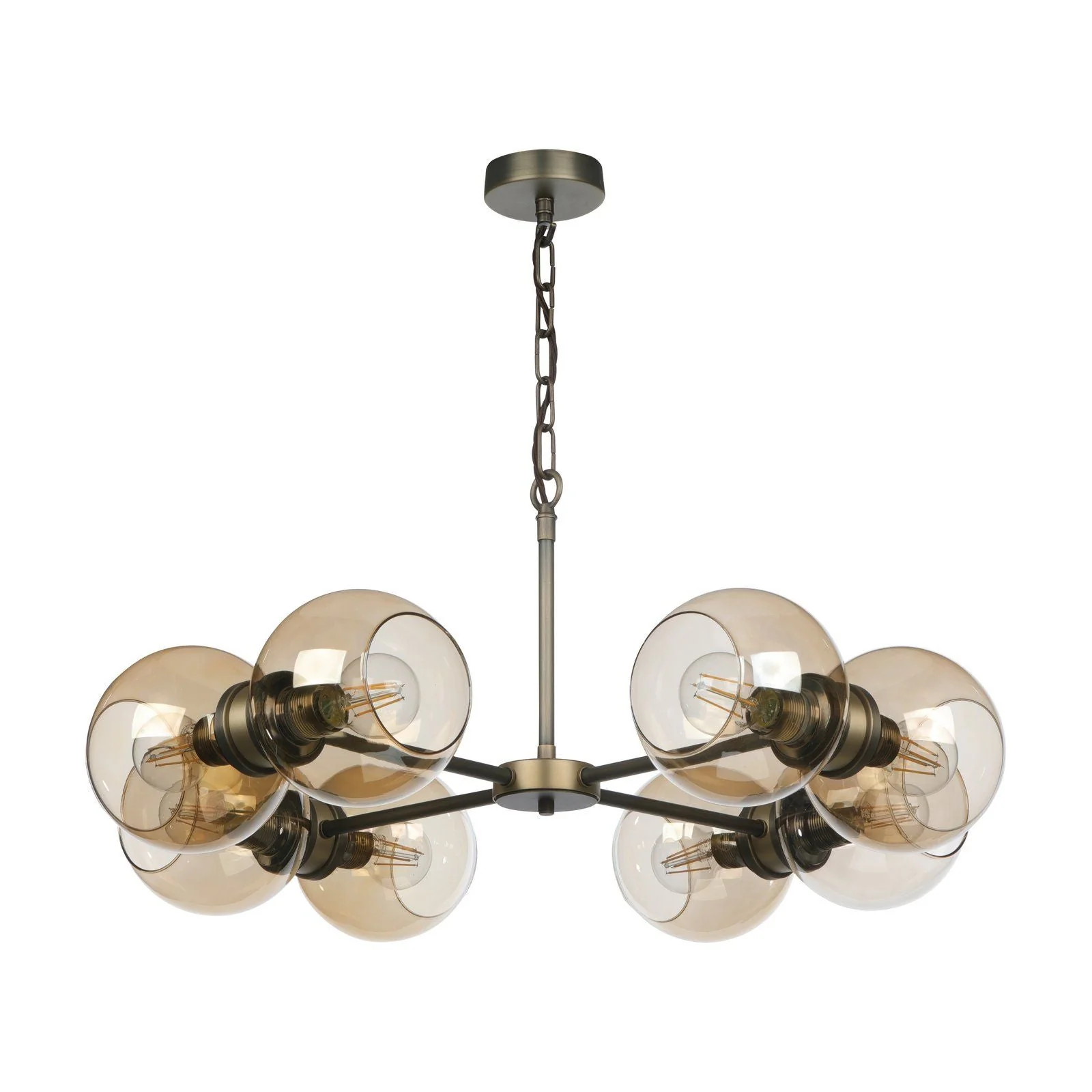 Juno 8/16 Light Pendant Antique Brass and Amber Glass - Image 3