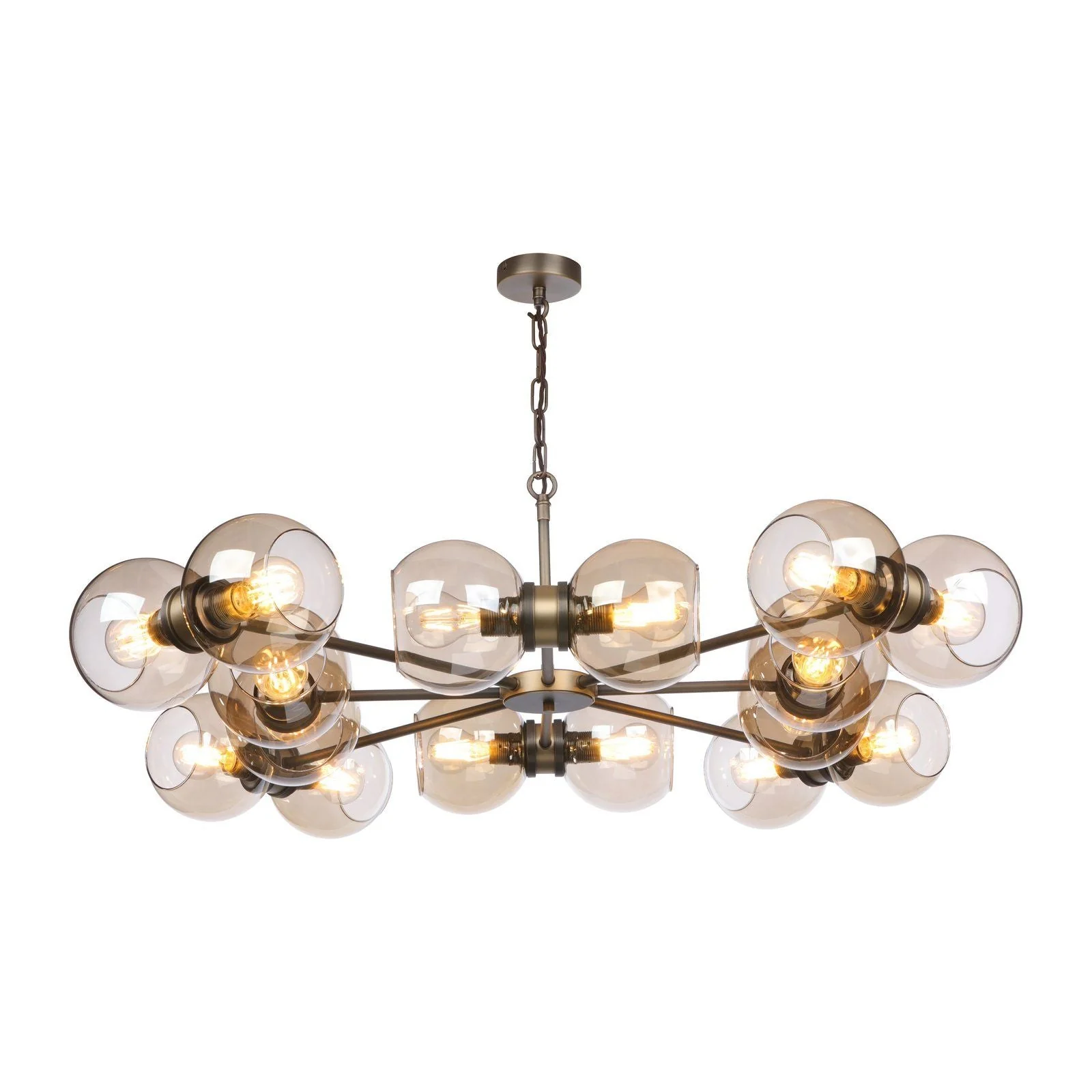 Juno 8/16 Light Pendant Antique Brass and Amber Glass - Image 4