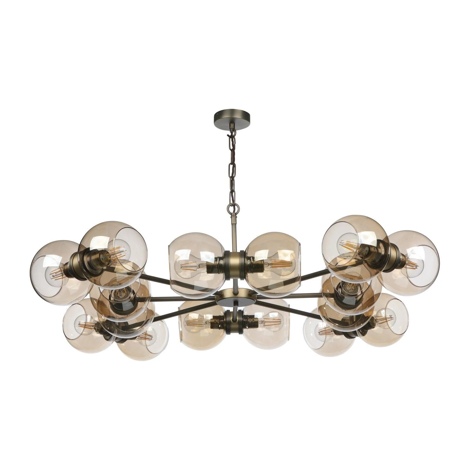 Juno 8/16 Light Pendant Antique Brass and Amber Glass - Image 5