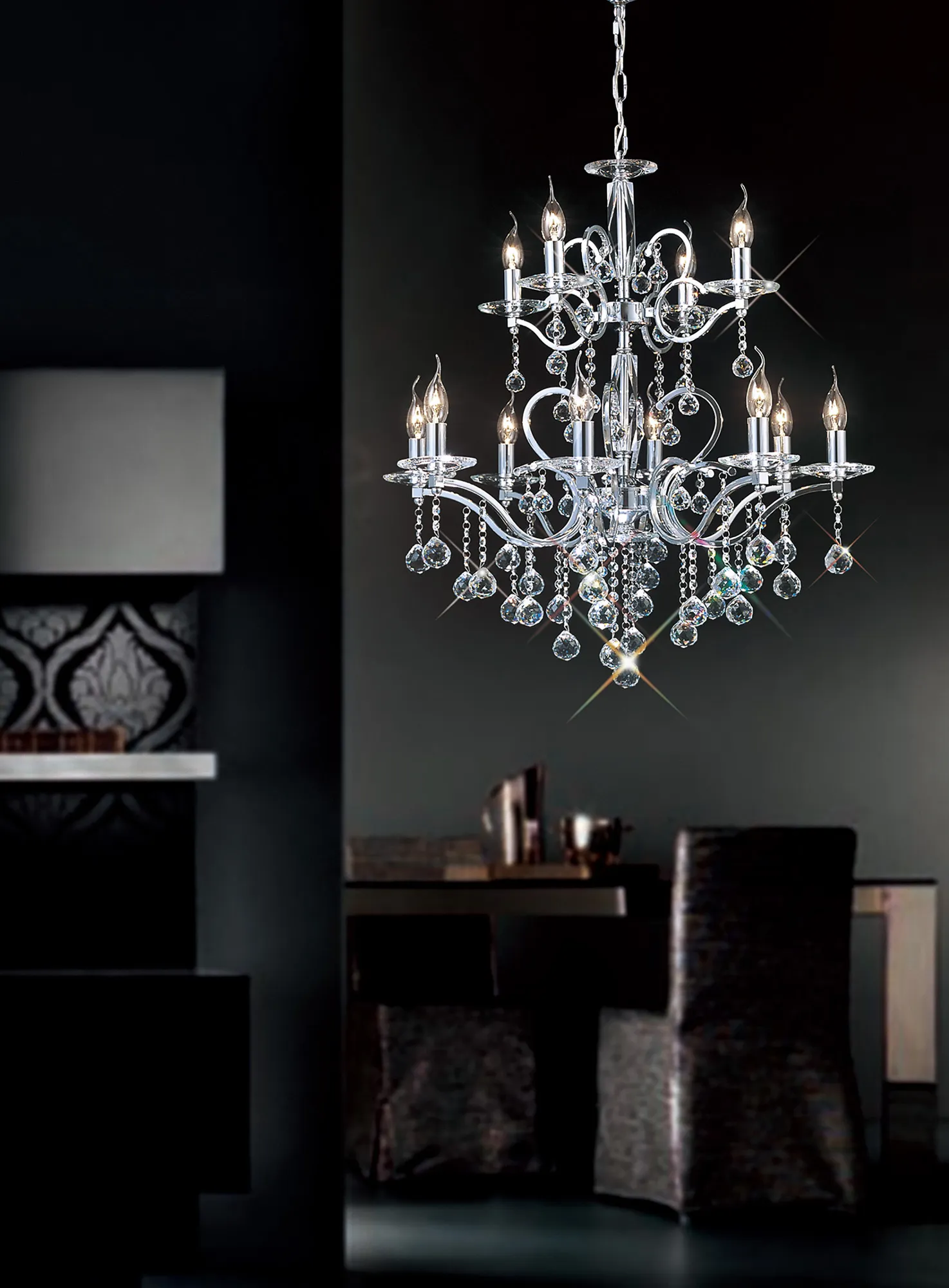 Zinta 12/22Lt, 2/3 Tier Crystal Chandelier - Various Finishes - Image 9
