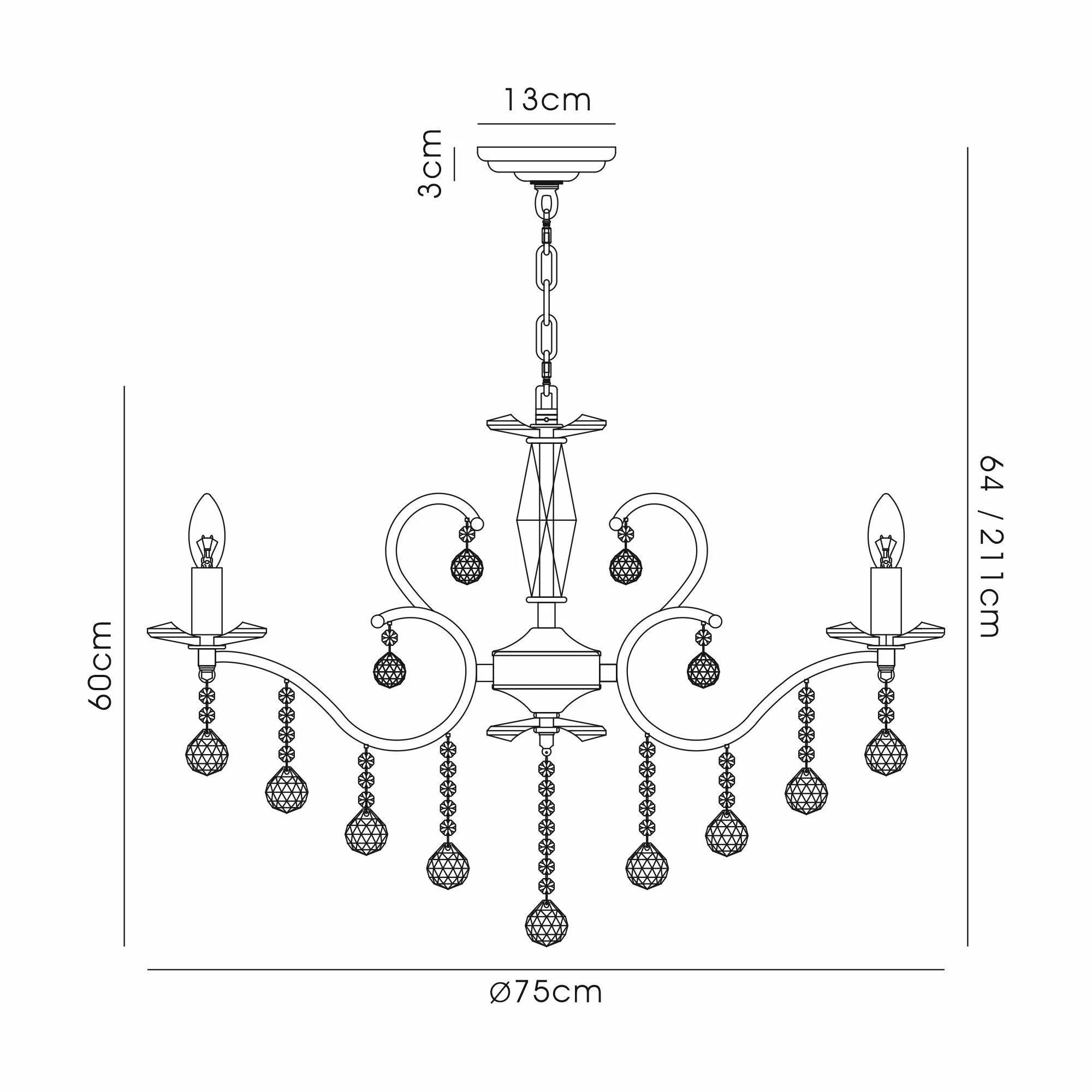 Zinta 8Lt Crystal Chandelier - Various Colours - Image 4